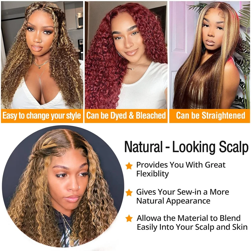 Ready to Wear Glueless Wig Highlight Deep Wave 5x5 HD Lace Closure Wigs Pre Cut Lace for Women P4/27 Honey Blonde Pre Plucked