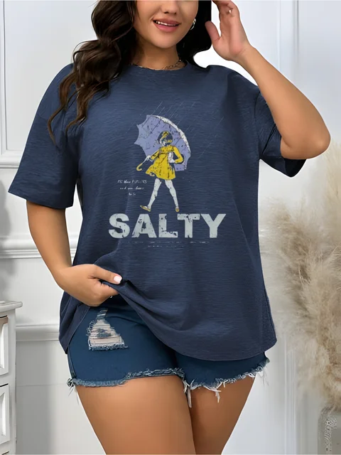 Salty Rainy Day Umbrella Women's Tee - Retro Humor Graphic, Casual Coastal Top 1