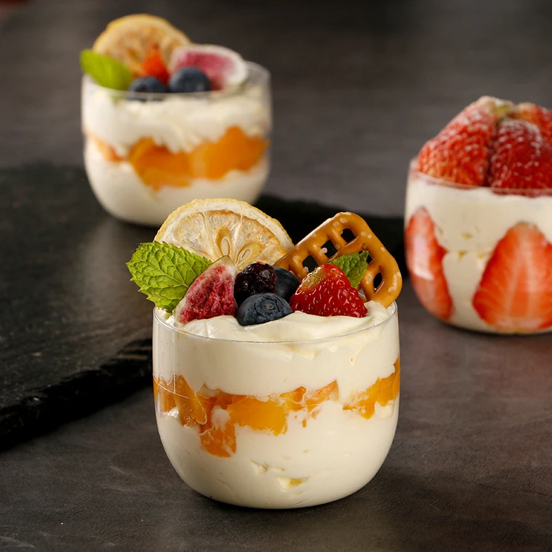 140ml Disposable Round Dessert Cups For Party Yogurt Baking Appetizer Ice Cream Ball Mousse Ice Cream Ball Plastic Dessert Cups