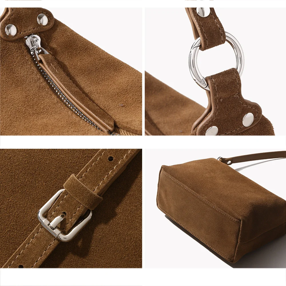 MoreFarther Women's Tote Shoulder Bag - Suede & Cowhide Crossbody Purse With 2 Removable Straps, Frosted Leather - View #8
