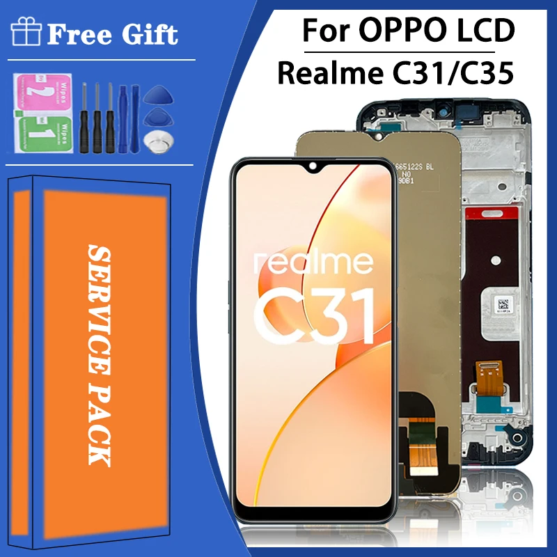 

100% Test For OPPO Realme C35 LCD RMX3511 LCD Display Screen Touch Panel Digitizer For Realme C31 RMX3501 Display Frame