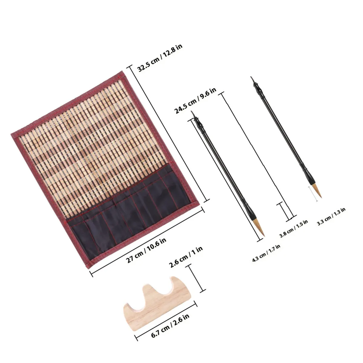 중국 서예 붓 세트 늑대털 나무 손잡이 28cm 272cm 268cm 검정 갈색 그림 그리기 붓 (한자, 수미용)