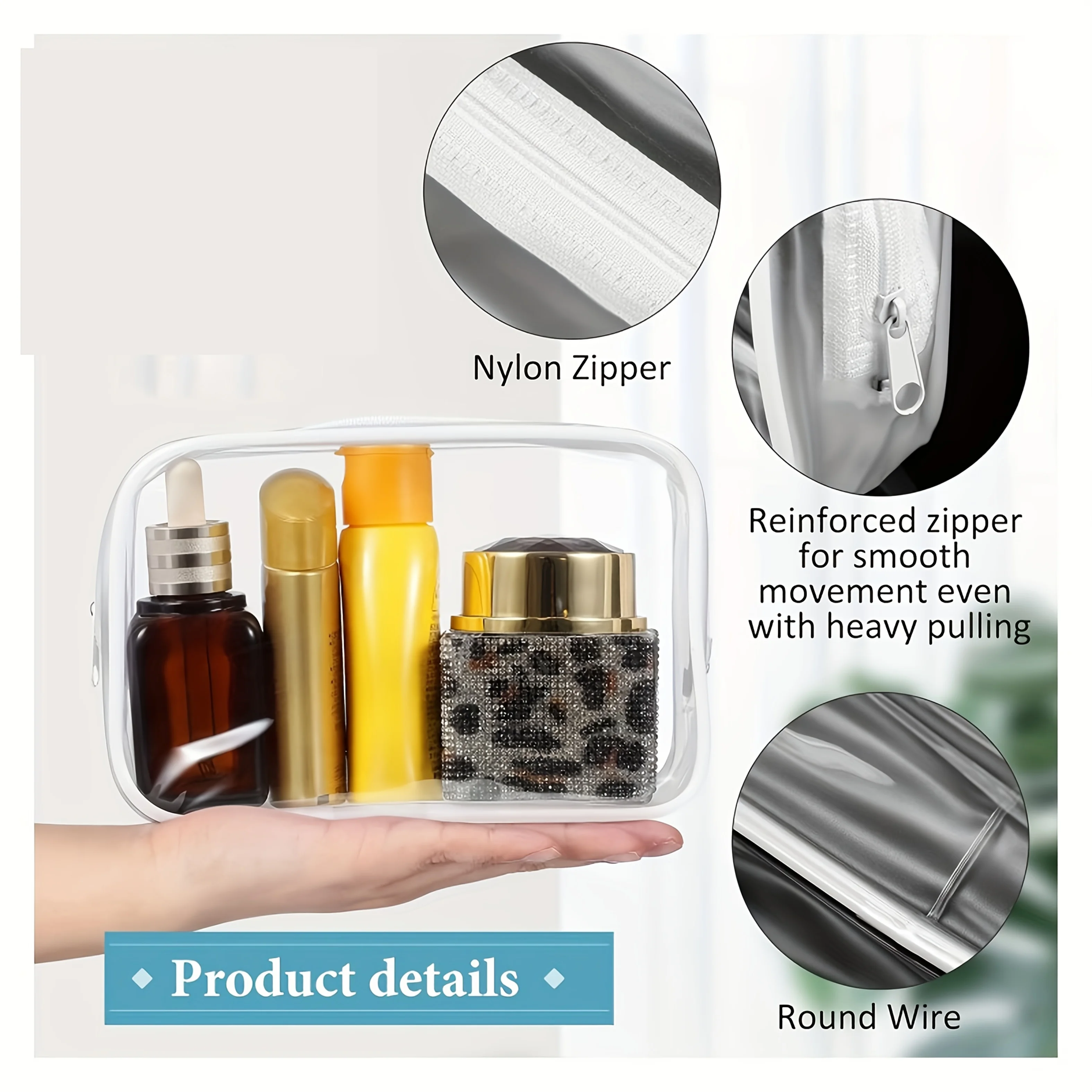 6pcs Transparent Zipper Makeup Bags-Leakproof Travel & Bathroom Organizers,Secure Zipper Closure,Durable Odorless for Toiletries 5