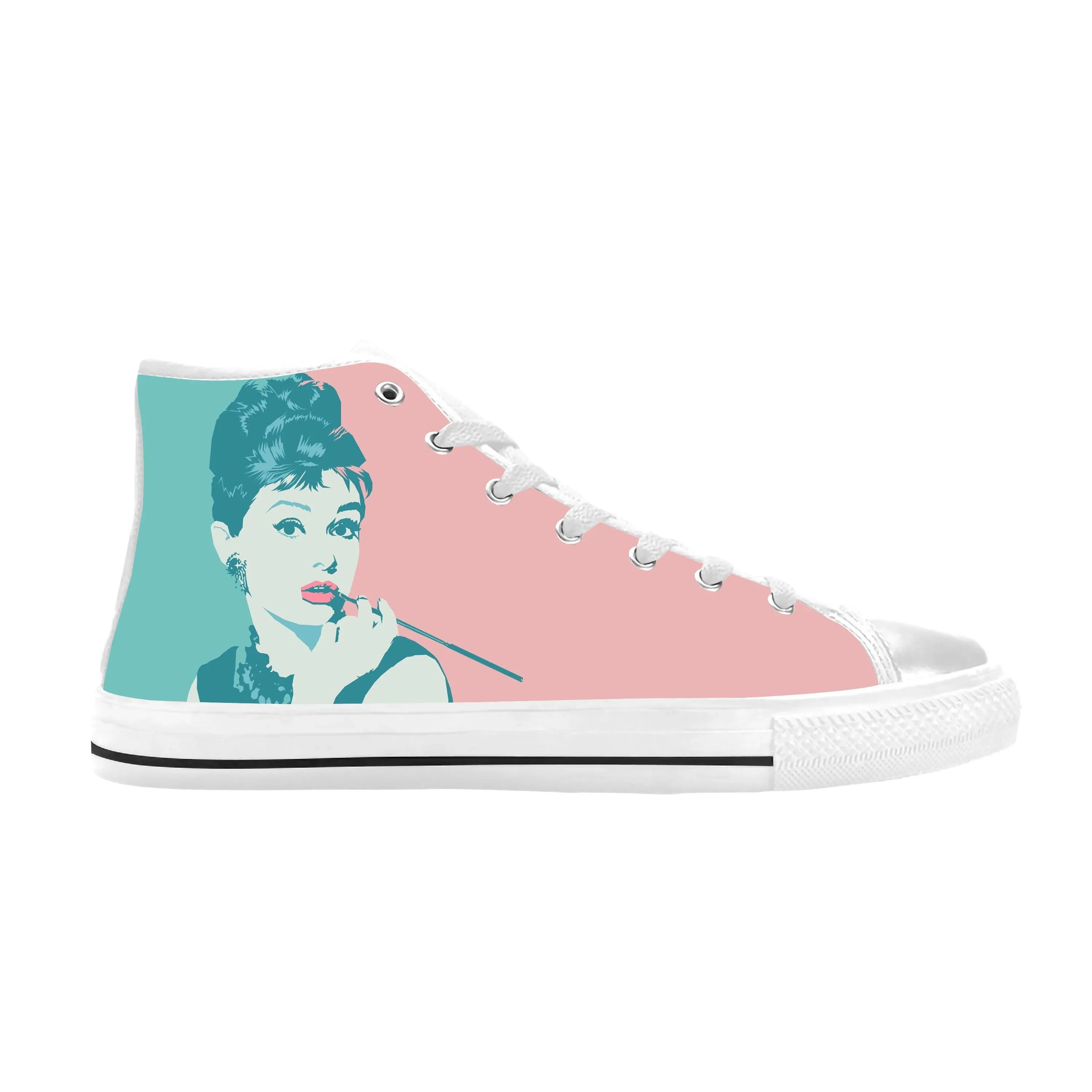 Hot Audrey Hepburn Movie Star Actor Cute Fashion Casual Cloth Shoes High Top Comfortable Breathable 3D Print Men Women Sneakers