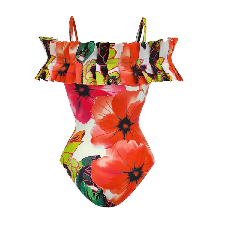 2024 Women's swimsuit  set off  Shoulder Strap With Ruffles One Piece 2 pieces  Swimwear Women Beachwear Bathing suit bikini