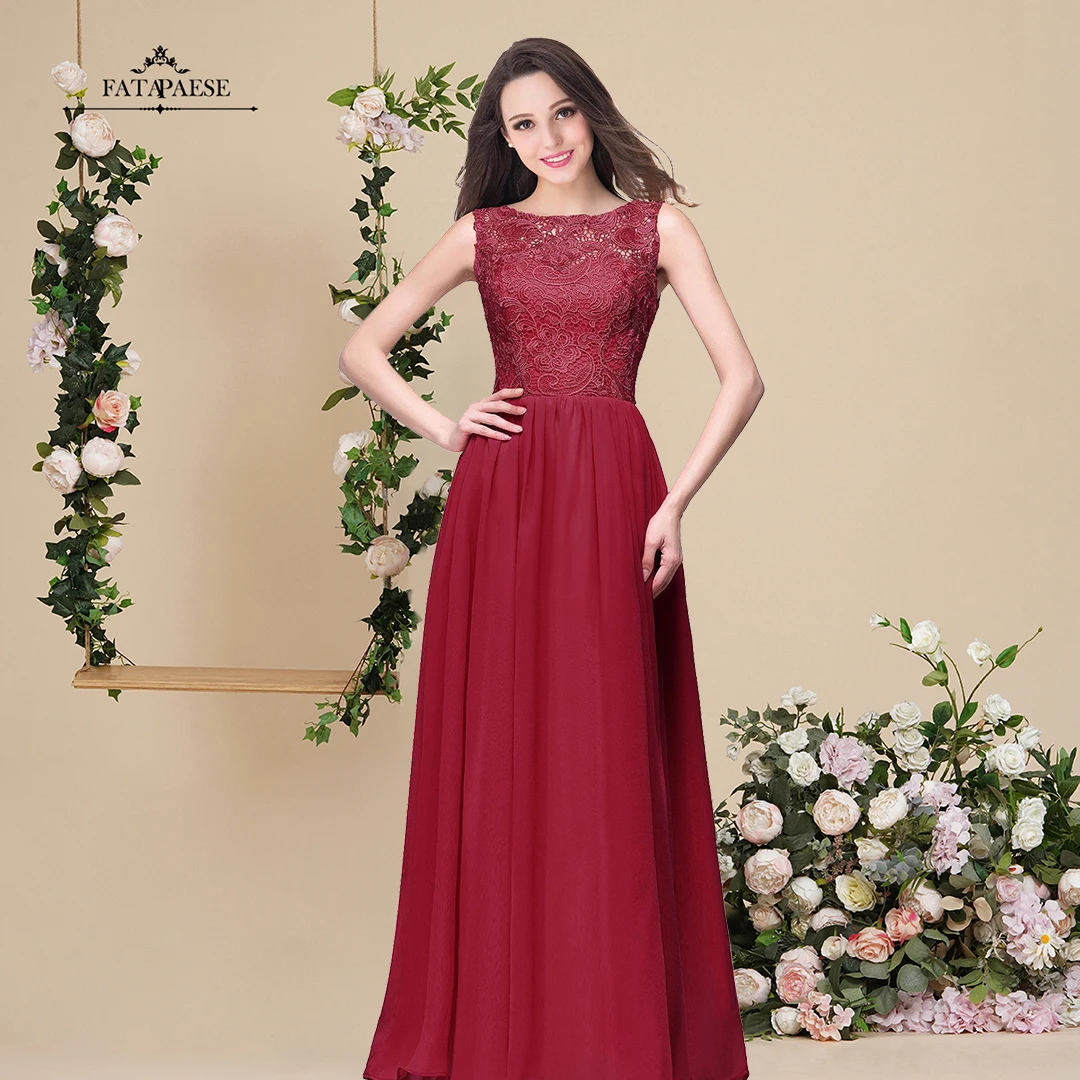 

FATAPAES Elegant Chiffon Bridesmaid Dresses Long Maxi Wedding Guest Party Summer Lace Sleeveless Dresses שמלות ערב לנשים לאירוע