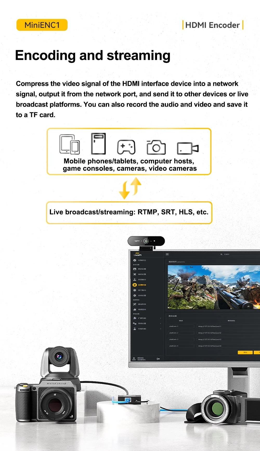 Link Pi MiniENC1 HDMI Encoder Portable Streaming Full-HD 1080P60 RTSP RTMP H265