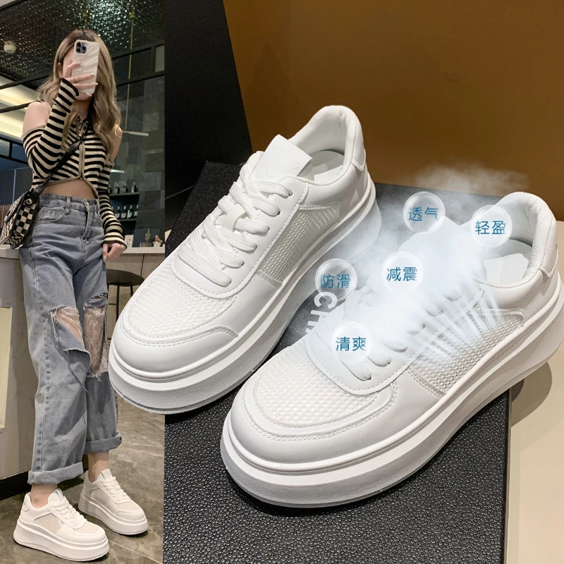 Thick Sole Small White Shoes for Women 2023 New Summer Hollow Breathable Casual Women's Shoes Versatile Lightweight