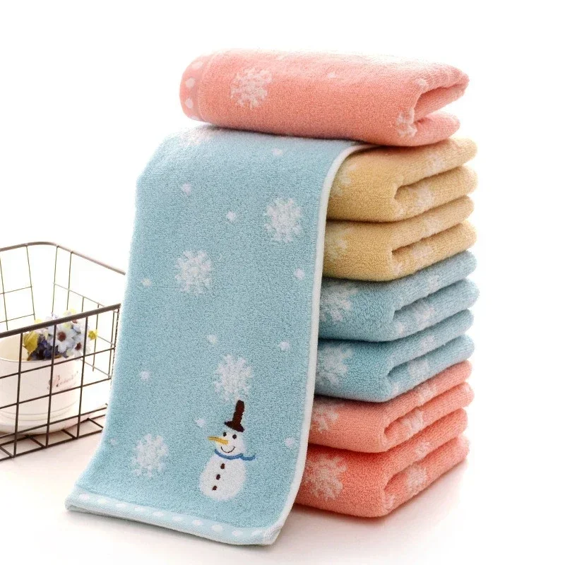 Christmas Hand Face Towel  for Kids Cotton Snowman Washing Cloth  Home Towels Bathroom New Year Xmas Gift
