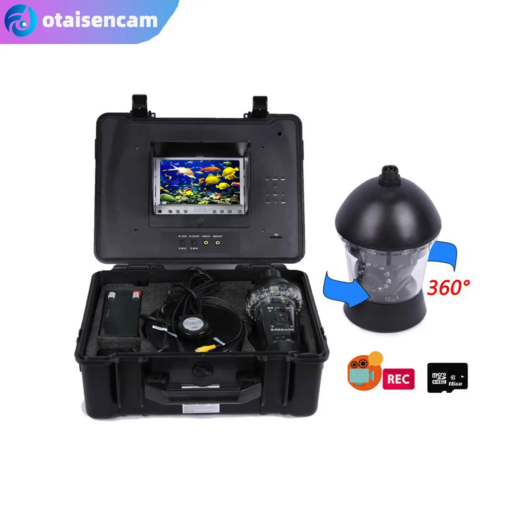 

7" Monitor 360° Rotation Underwater Fishing Camera Fish Finder 20-100m Cable Plastic Case DVR Record Free 8GB SD Card