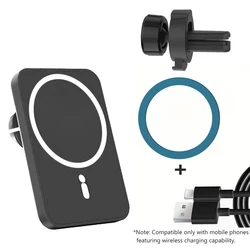 Magnetic Wireless Car Charger with Air Vent Clip and Phone Holder Stand (Black With Cable)