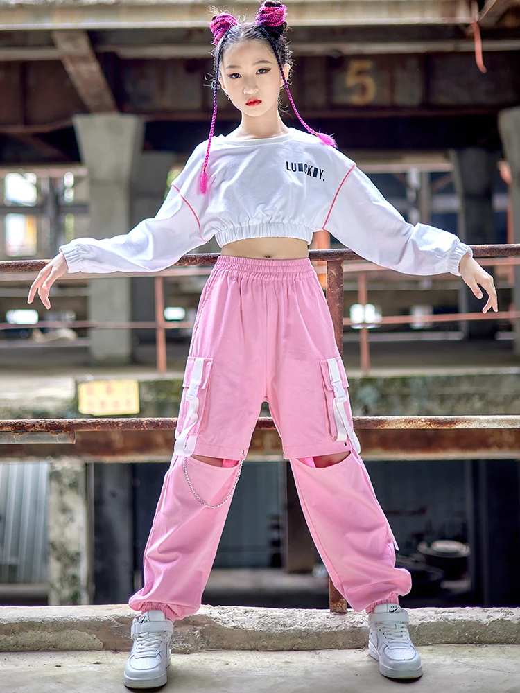 Costume de danse jazz pour filles, vêtements hip hop modernes, pantalons  roses en Y pour enfants, tenue de performance de danse de rue, vêtements de  scène Kpop, BL8572 - AliExpress