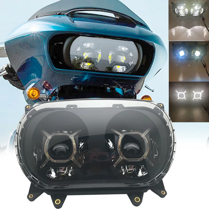 

2021 Newest 124W Dual LED Headlight for Road Glide 2015 2016 2017 2018 2019 2020 Motorcycle Headlamp Replacement Black