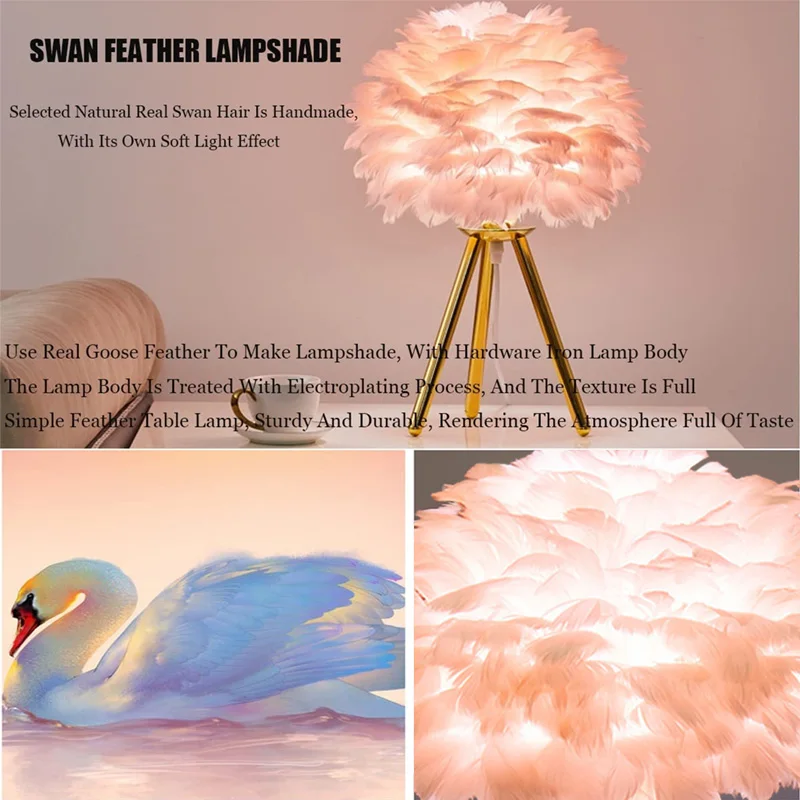 Feather Bedside Table Lamp - Aesthetic Table Lamp Aesthetic Bedroom Decor  Aesthetic Swan Feather Artistic Desk Lamp for Living Room Girls Room