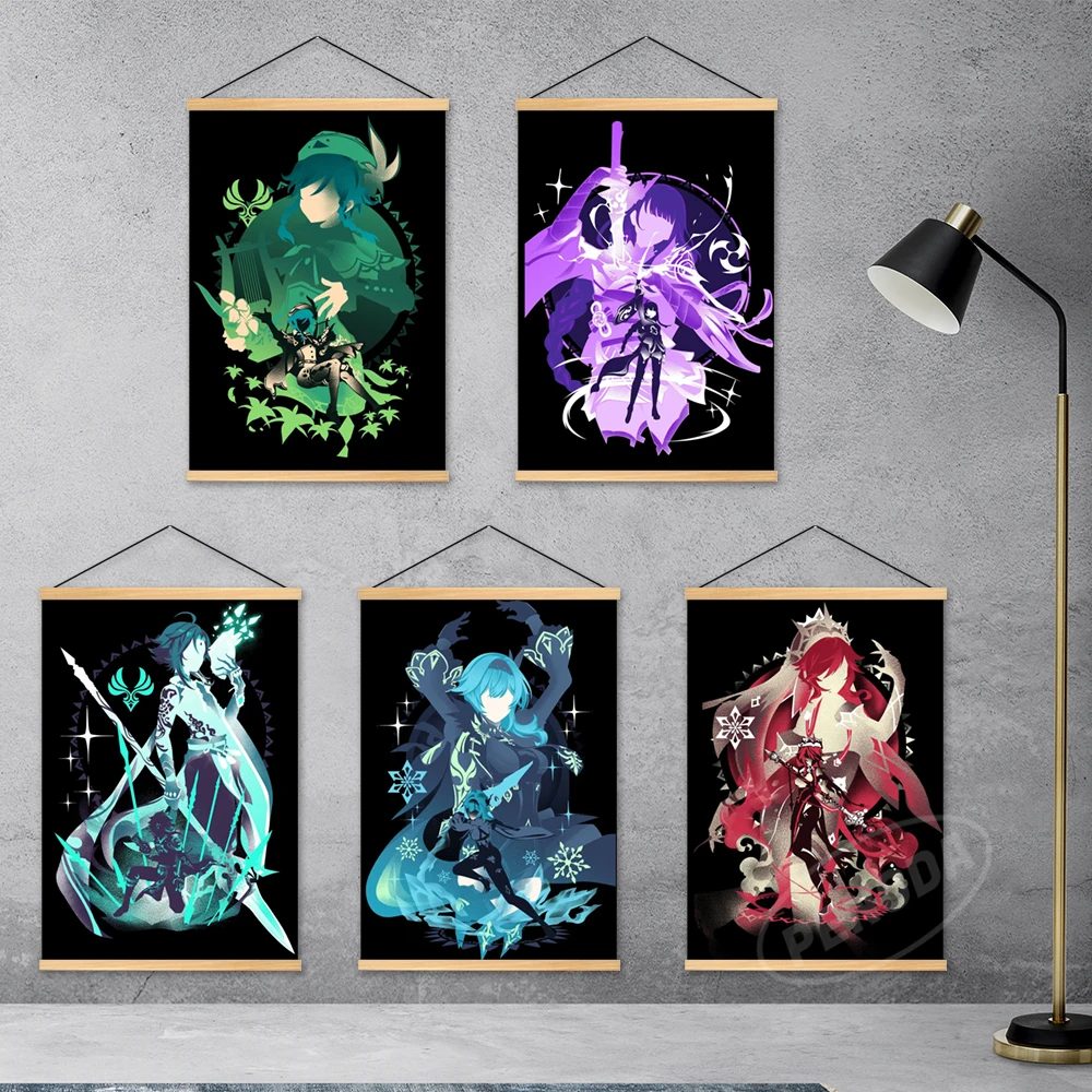 

Genshin Impact Canvas Prints Anime Decor Home Rosaria Poster Beelzebul Wooden Hanging Painting HD Modular Pictures Wall Artwork