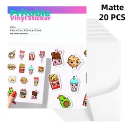 Glossy Waterproof Vinyl Sticker Paper - 20 Sheets of 8.5x11 - inch Printable White Paper for DIY Decals, Labels & Crafts (20PCS - Matte)
