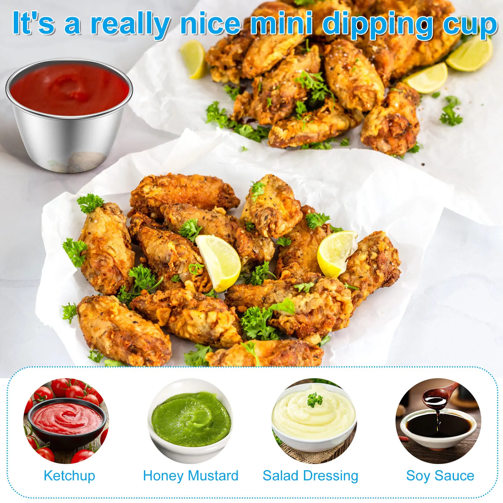 6Pcs Salad Dressing Container 2.4 oz Stainless Steel Small Condiment Container with Lids Leakproof for Kids Lunch Containers Box