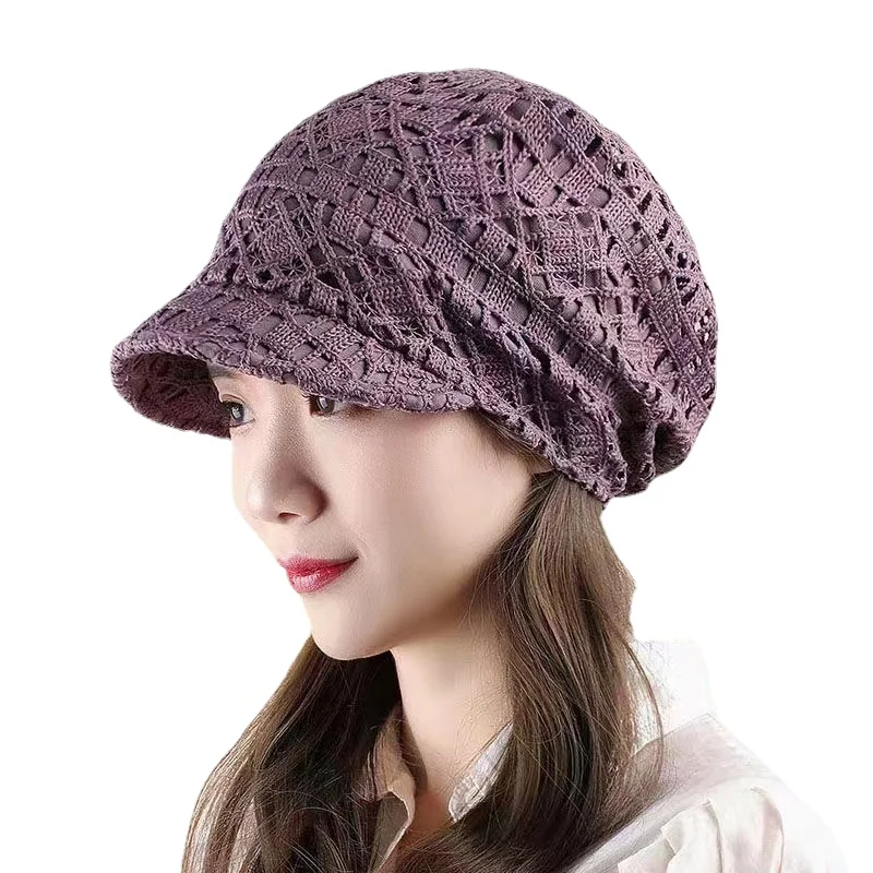 Casual Soft Beanies Cap Short Brim Bonnets for Women Loose Crochet Women Baseball Cap Autumn Winter Foldable Earflap Hats Hollow 3