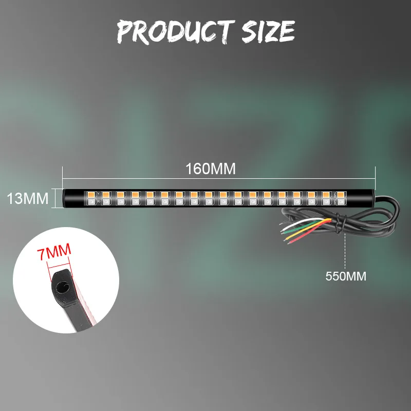 Motorcycle 3 in 1 LED Tail Light Strip 36LED 16cm Flexible Red Yellow Turn Signa