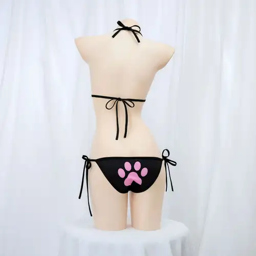 Anime Cat Paw Bikini Set Cat Girl Cosplay Costume Bandage Backless Swimsuit Cute Girl Underwear Role Play Lingerie Women Outfits - Image 3