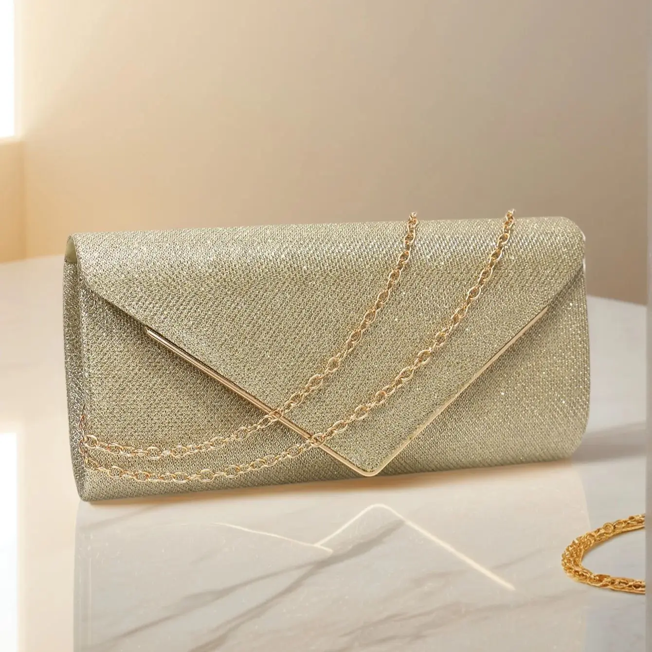 Golden Glitter Evening Clutch Handbag for Women