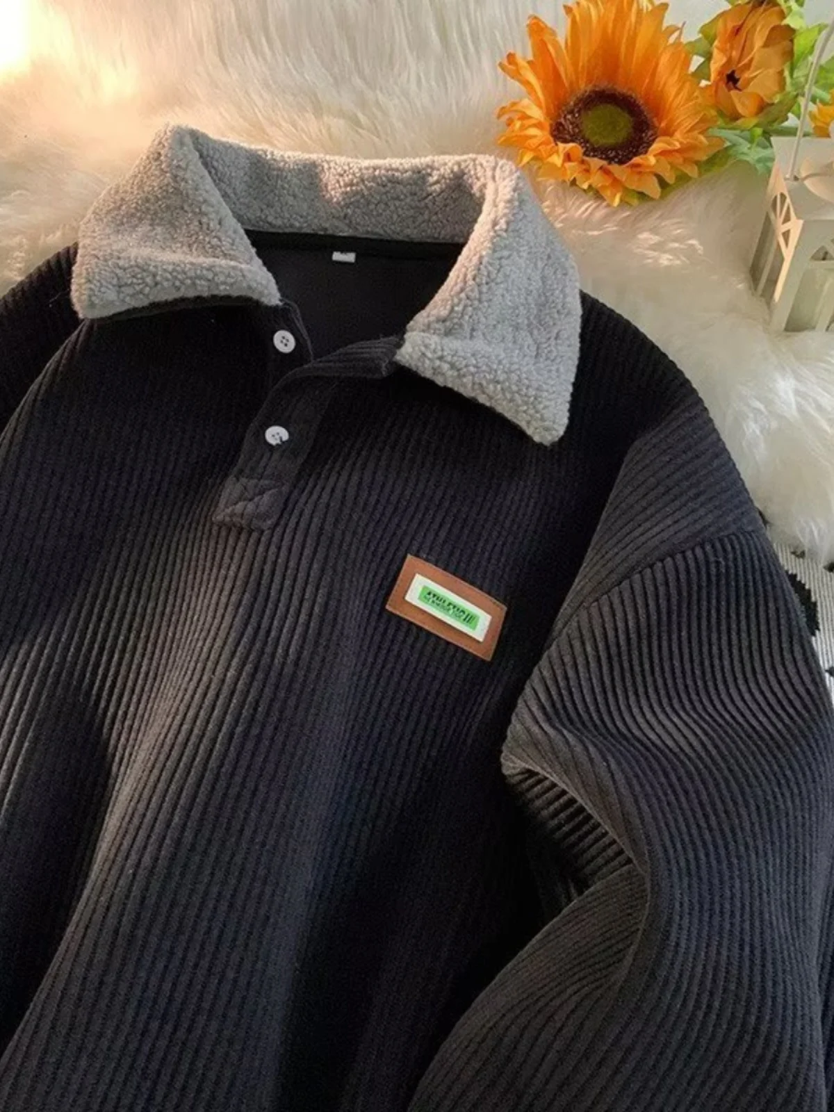 Trendy Corduroy  Ne Men's Winter New Loose Fce Casual Sweatirt Comfortable Outerwear Long Sve Youth Faion