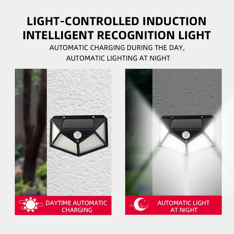 100 LED Solar Wall Light Outdoor Motion Sensor Security Lamp, IP65 Waterproof, 3 Modes, 270° Wide Angle, Wireless Solar Light 3