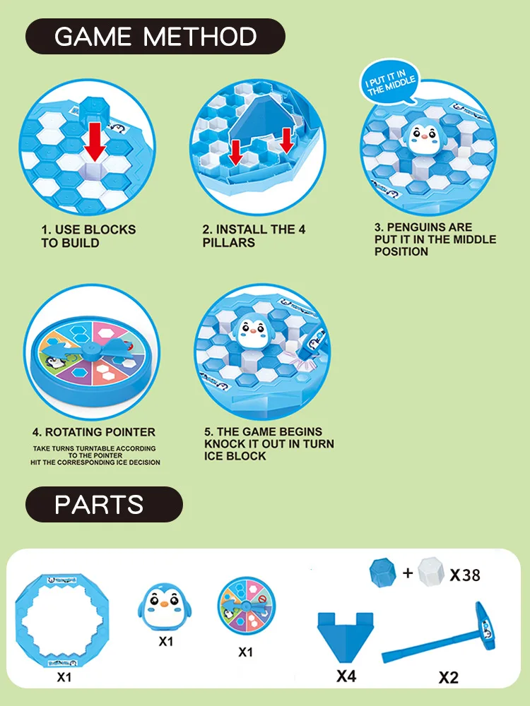 【Sleek】 Cute Penguin Knock Ice Cube Breaking Board Game Save Frog Parent-Child Interactive Game Thinking Training Toy.