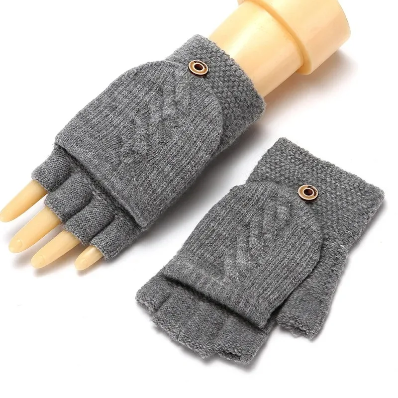 Wool Knitted Fingerless Flip Gloves Winter Warm Flexible Touchscreen Gloves for Men Women Unisex Exposed Finger Mittens Glove fingerless gloves warm gloves