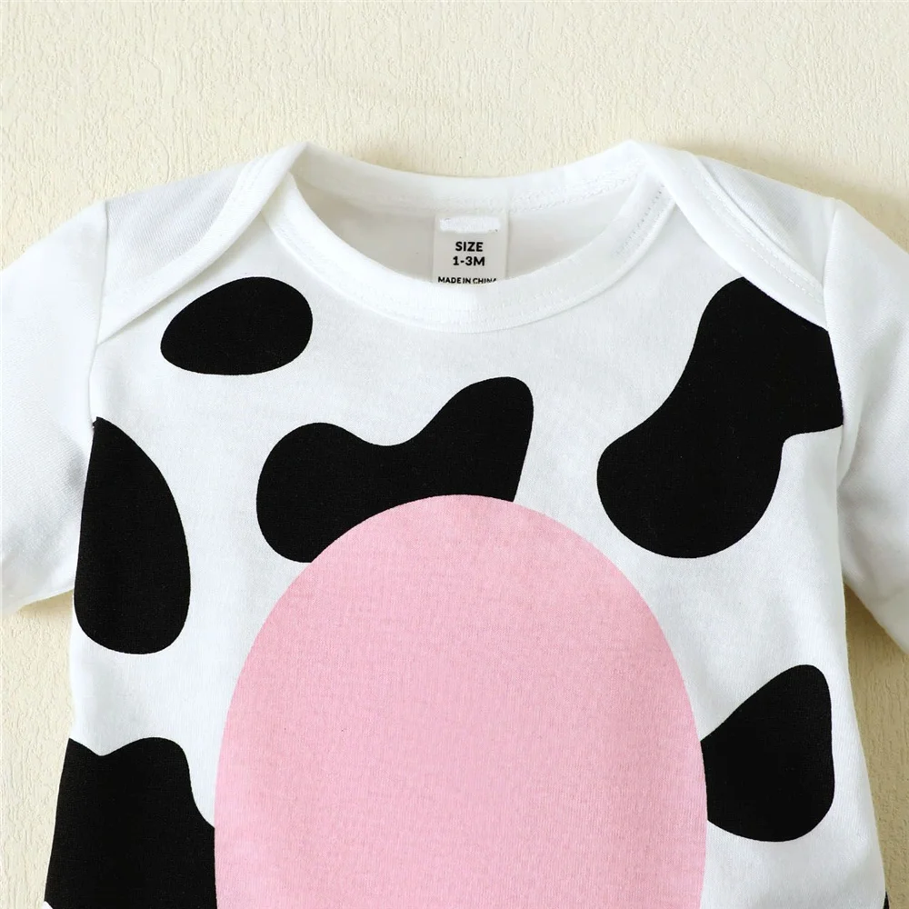 Summer jumpsuit Newborn Baby Boy Girl Cosplay Jumpsuit Cow Short Sleeved Bodysuit+Calf Hat Summer Lovely Romper 0-9 Months