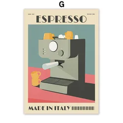 Italian Espresso Coffee Pot Canvas Wall Art for Cafe and Living Room Decor (G)