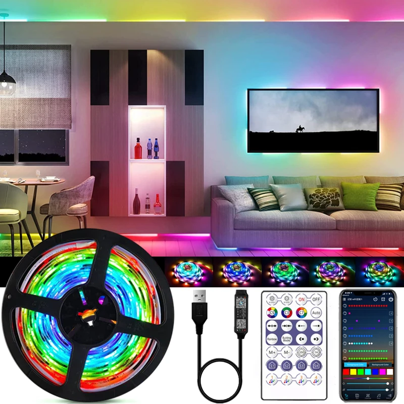 Светодиодная лента RGB 5050 WS2812B USB Bluetooth гибкая Диодная лампа с радужным эффектом 5 в