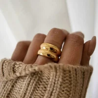 MHS.SUN Unisex Double Layer Gold Plated Wide Rings Fashion Stainless Steel For Women Men Smooth Chunky Jewelry Waterproof 1