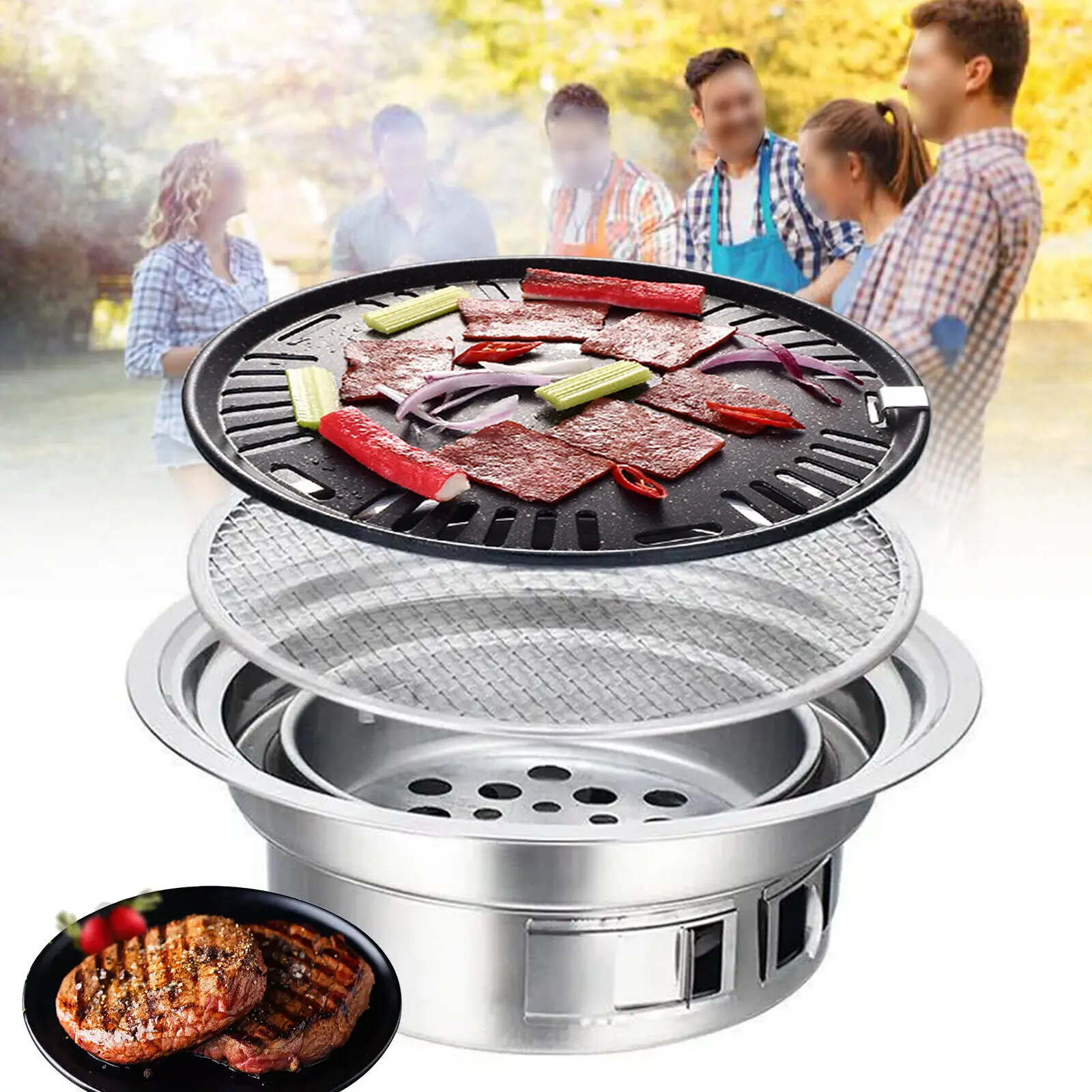 Japanese Korean Stainless Steel Hibachi BBQ Grill Cooker Portable Outdoor & Indoor Barbecue Stove