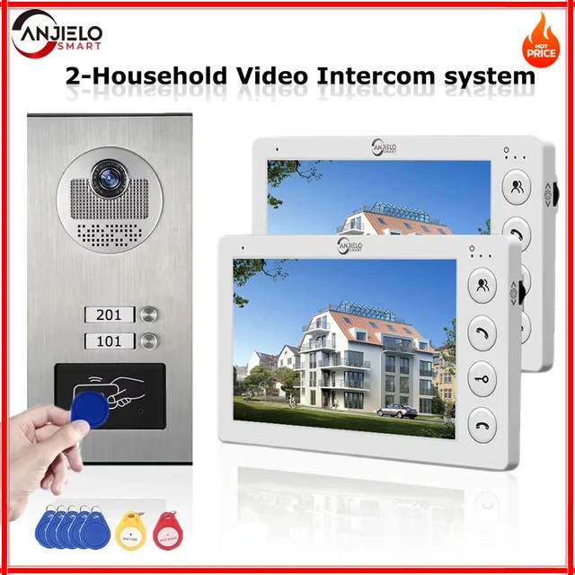Anjielo 2/3/4 Unit Multi Apartments Intercom Video Doorbell with RFID Card Unlock 7inch 4Wired Video Door Phone System 1