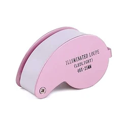 Pocket Folding Magnifying Glass with LED Light, 40X Magnification for Jewelry and Gemstone Inspection (Pink)