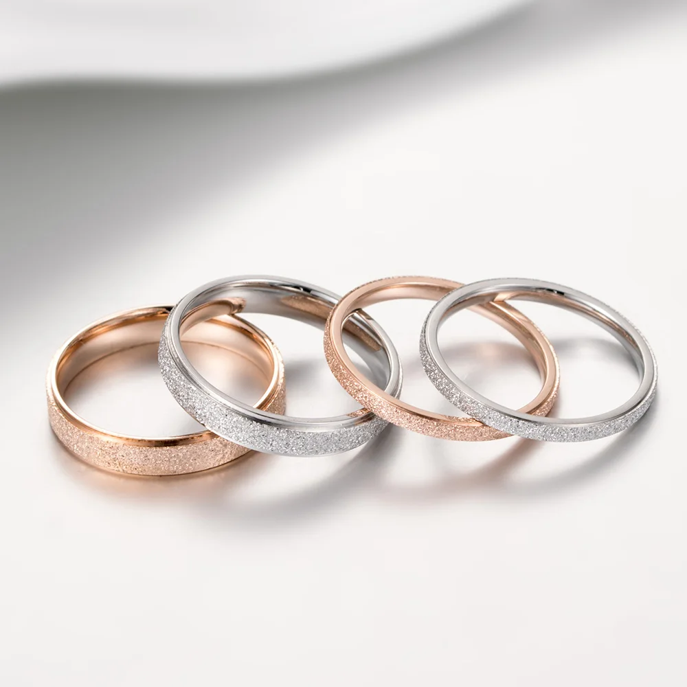 2/4/6mm  Fashion Jewelry Frosted Stainless Steel Women Rings for girls Rose Gold Color US size 4 5 6 7 8 9 2