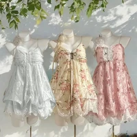 Summer Vintage Lace Strap Dress Women Even Party Clothing Casual Sexy Beach Style Dress Korean Fashion Chic Outfits
