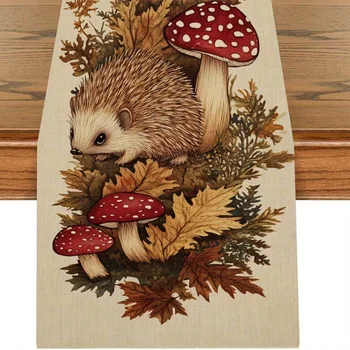 Autumn Hedgehog Mushroom Table Runner 1
