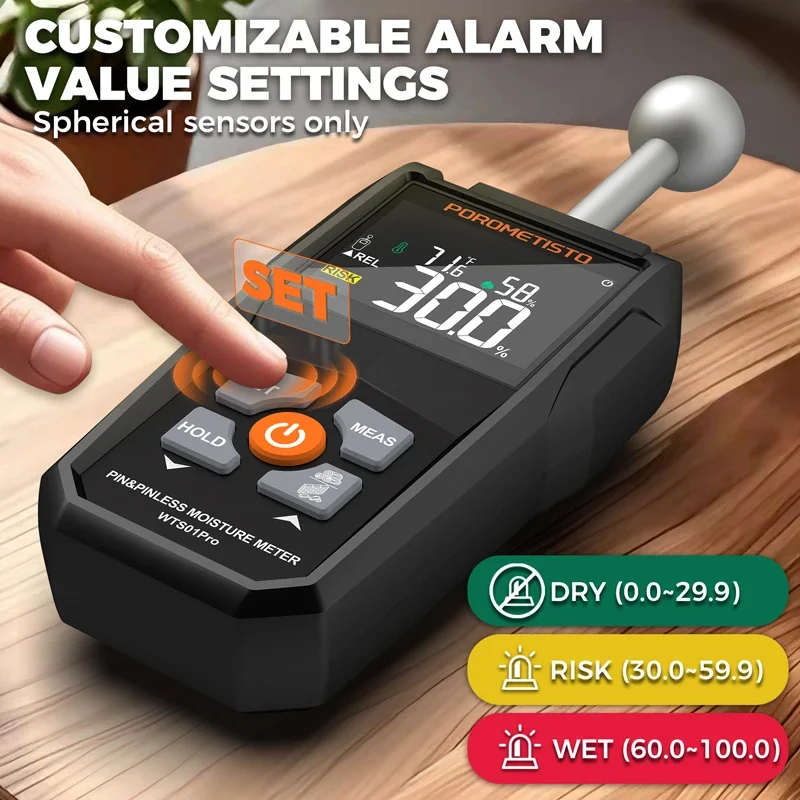 2-in-1 Digital Wood Moisture Meter Hygrometer Pin&Pinless Timber Damp Detector Alarm Auto Detect Humidity Tester Moisture Detect