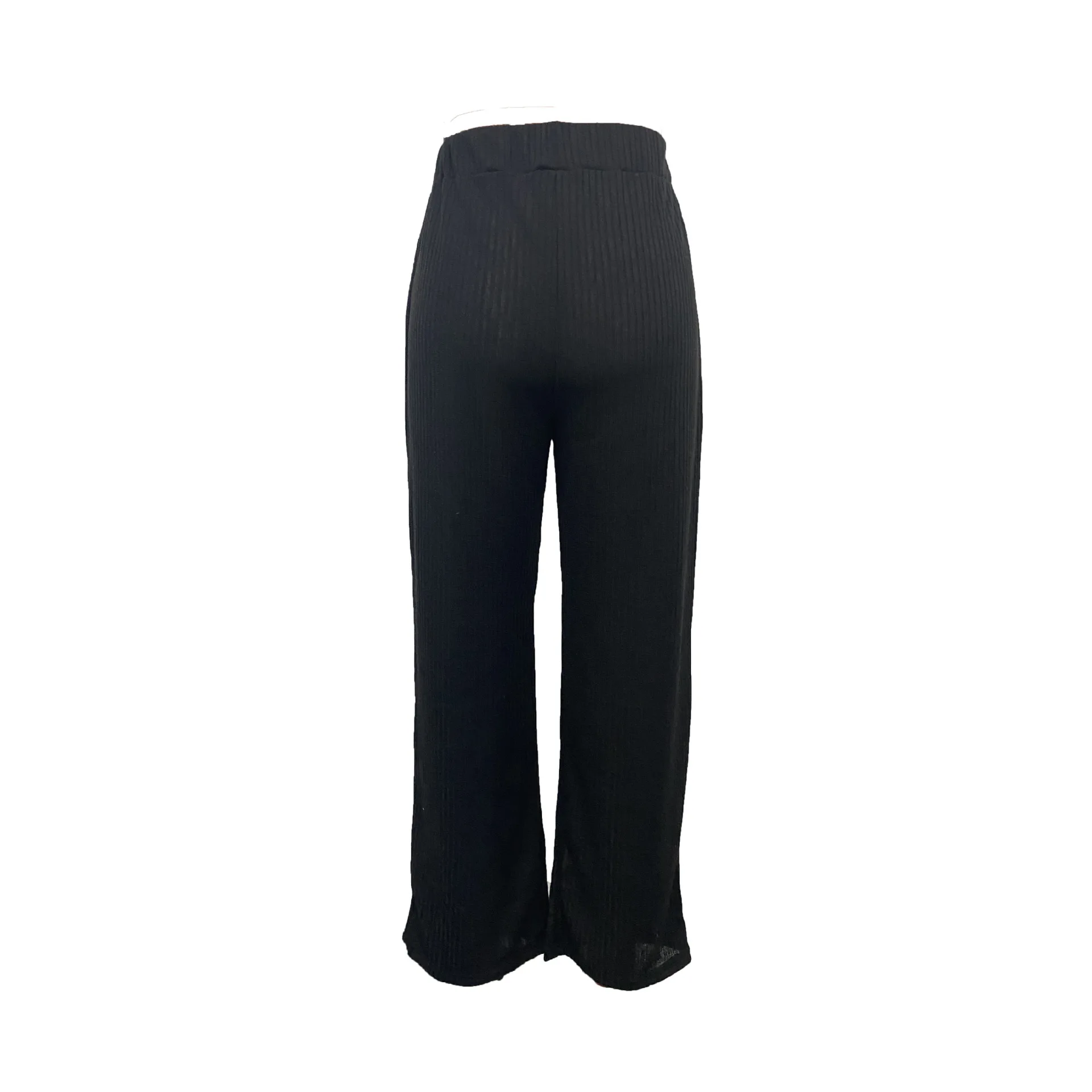 Autumn Winter Women Fashion Solid Color Versatile Wide Leg Pants High Waist Stretch Knitted Loose Stripe Flared Pants&Trousers