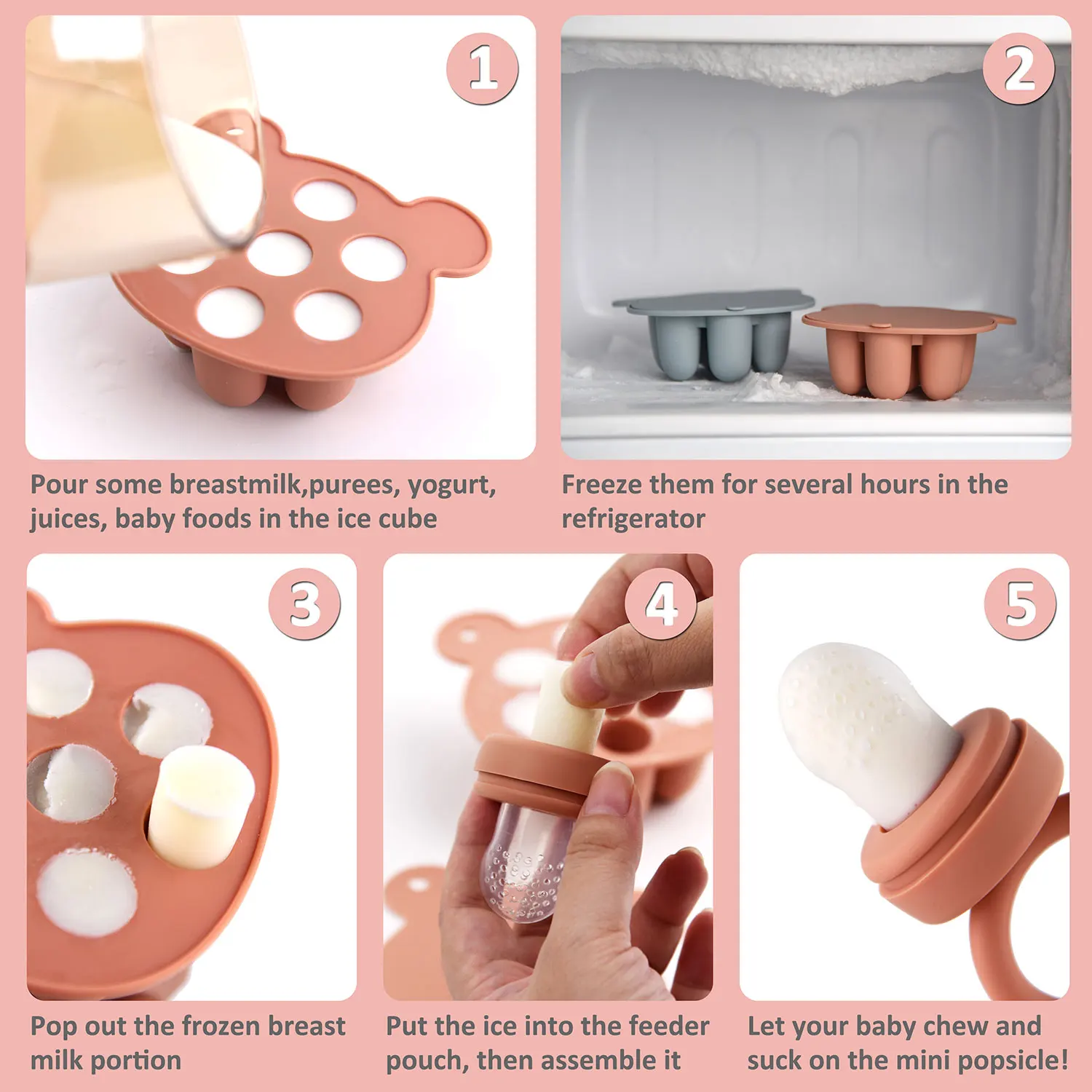 Silicone Freezer Tray 2pcs Bear Set Bites Fruit Feeder Breastfeeding Food Soup Popsicle Moulds