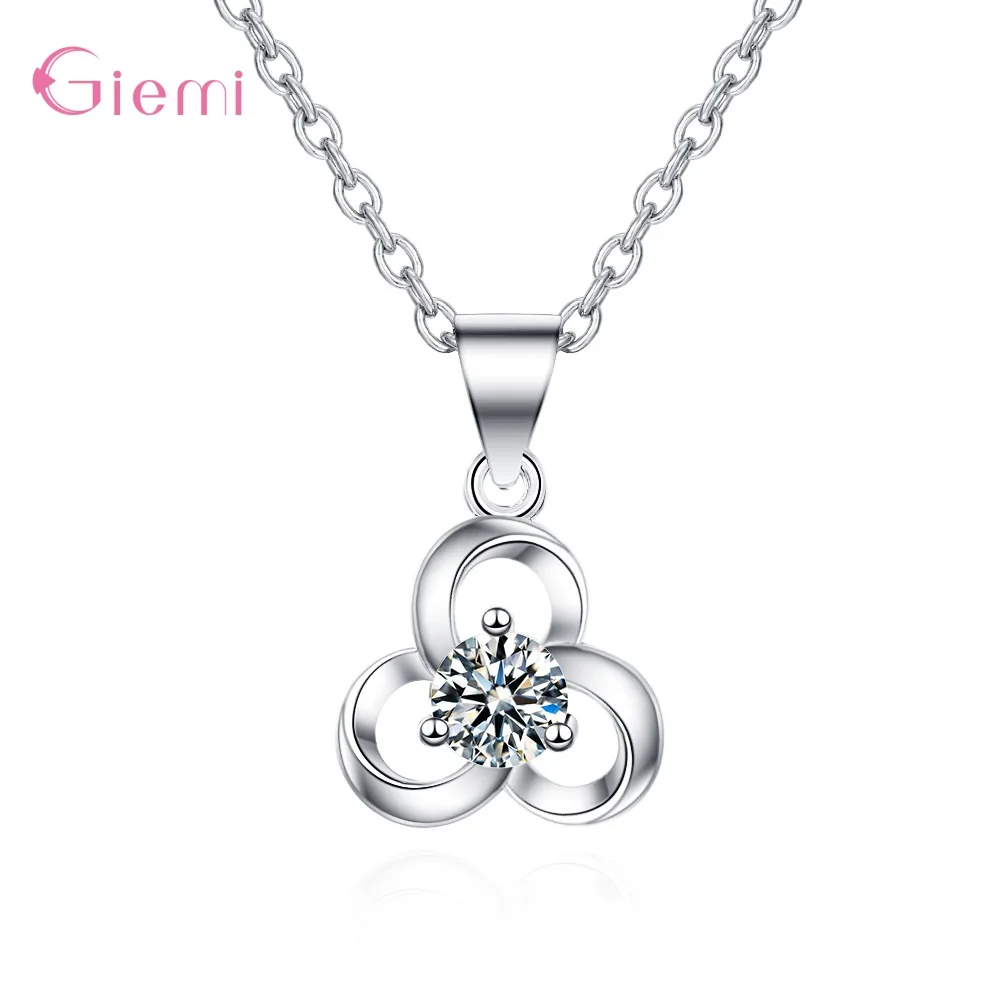 

925 Sterling Silver Cute Flower Crystal Statement Pendant Necklace For Women Girls Anniversary Gift Fashion Jewelry Wholesale