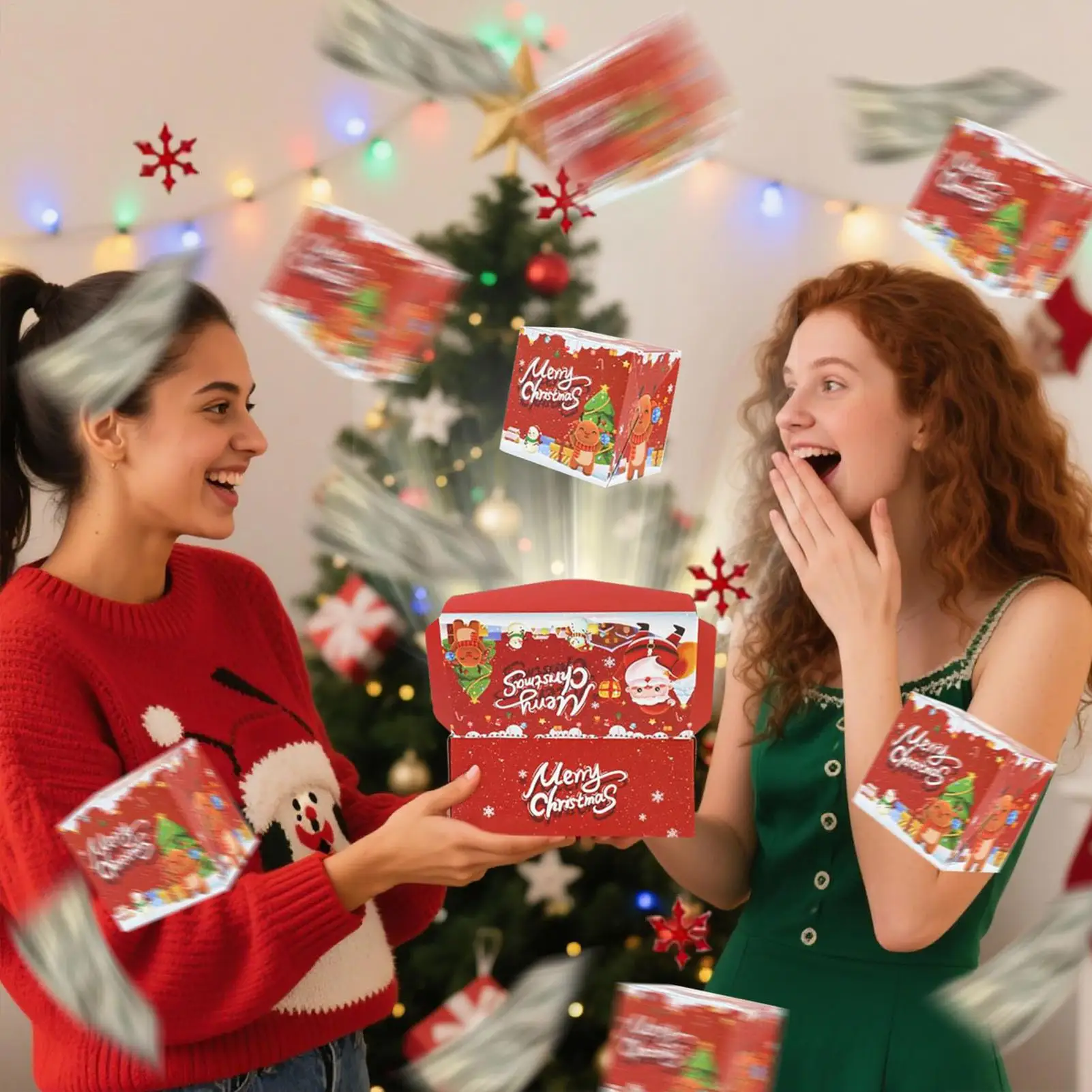 10Pcs Christmas Surprise Gift Boxes Folding Pop-Up Surprise Boxes Red Green Envelope Gift Boxes Explosio n Money Bounces Boxes