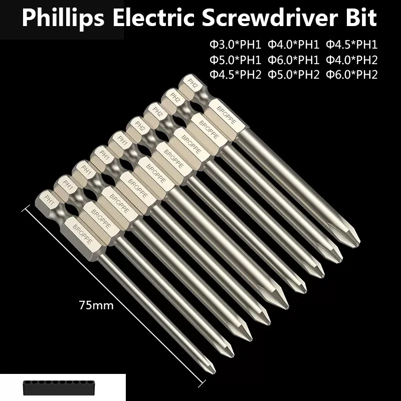 Magnetischer Phillips Elektroschraubendreher-Bit-Satz aus S2-Legierungsstahl, Kreuzschlitz-Bits für Elektroschrauber, Sechskantschaft 50/75/100/150mm – Detail 4