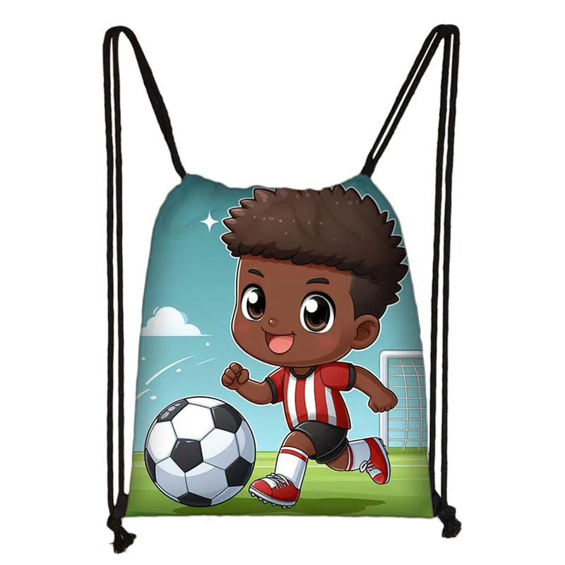 Cartoon Soccer / Football Print Backpack Soccer Afro Boy Rucksack Children Drawstring Bag Kids Bookbag Daypack Sport Bags Gift