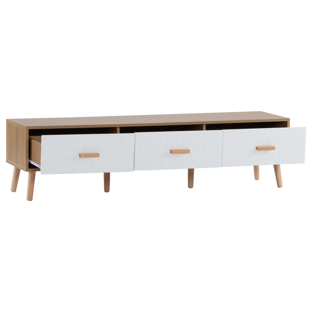 Vintage-TV-Ständer, TV-Schrank, TV-Tisch aus Holz – Wohnzimmer, Schlafzimmer, helles Holz, Vintage-Maserung, weiße Türverkleidung, 150 x 35 x 39 cm – Detail 26