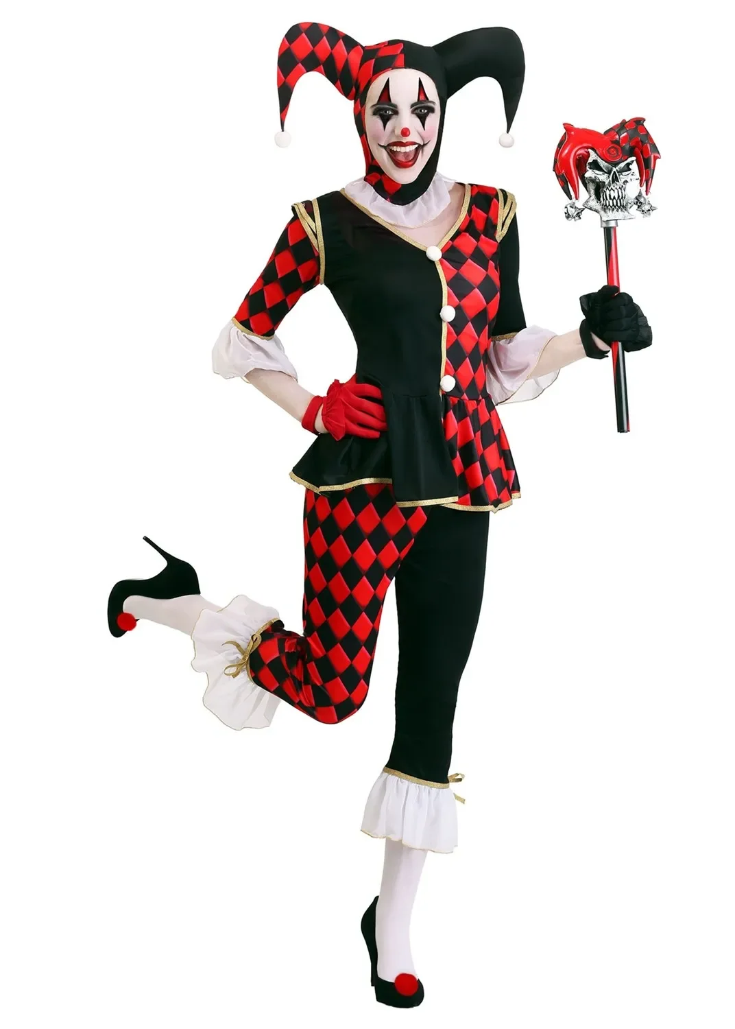 

Sexy Women Funny Circus Honey Joker Cosplay Dress Halloween Carnival Performance Evil Ghost Clown Fancy Costume