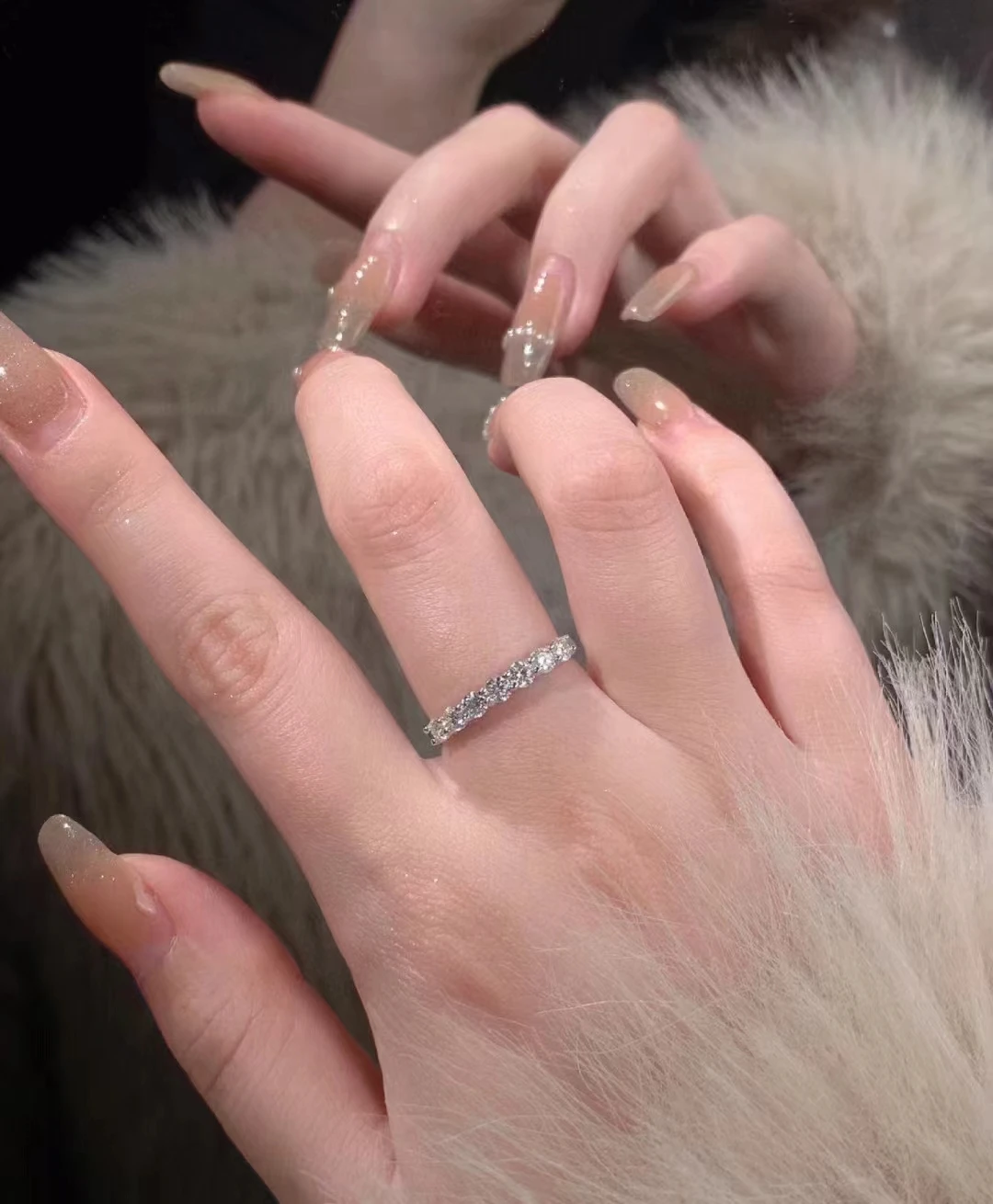 truly high-quality D colorMoissanite diamond seven row ring with 925 silver  Pure Silver Wedding Ladies Promise Jewelry