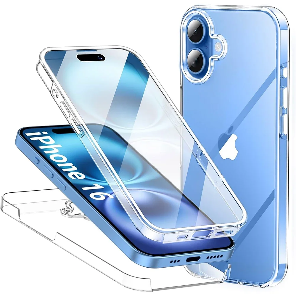 Custodia 360° Ibrida Trasparente Per IPhone 12-16 Pro Max - Antiurto, Alluminio+vetro - 3